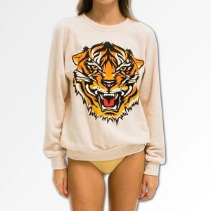 RARE Aviator Nation Tiger Print Crew Sweatshirt in Honey